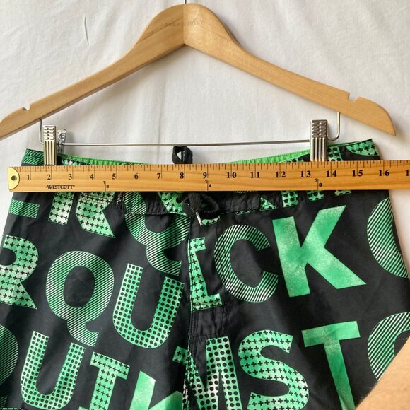 Vtg Quiksilver STORM Swim Trunks Mens Size 32 Green Black Logo Board Shorts - Picture 13 of 14